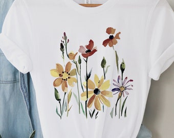 Wildflower Tshirt, Artsy Wild Flowers Shirt, Floral Tee, Gift for Woman, Best Friend Shirt, Boho Hippie Shirt,