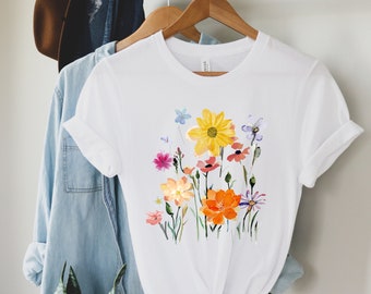 Wildflower Tshirt, Artsy Wild Flowers Shirt, Floral Tee, Gift for Woman, Best Friend Shirt, Boho Hippie Shirt,