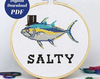 Funny, Sarcastic and Humorous Cross Stitch Pattern (Digital Format - PDF) Getting Salty
