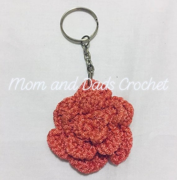 Crochet rose keychain Etsy