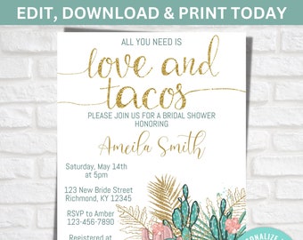 Invitación para despedida de soltera "Amor y Tacos": Plantilla editable (Descarga digital)