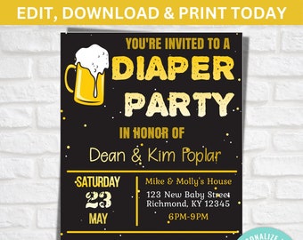 Invitación para fiesta de cerveza y pañales: invitación editable para baby shower (PDF)
