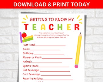 Teacher Favorites Survey: Back To School Questionnaire (Printable PDF)