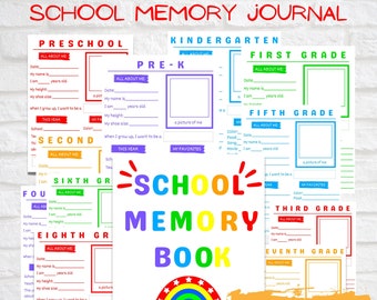 子供の学校の記念品メモリーブック、印刷可能なインタビュー質問、子供時代の思い出