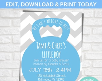 Invitation baby shower CrossFit : thème kettlebell (téléchargement numérique)