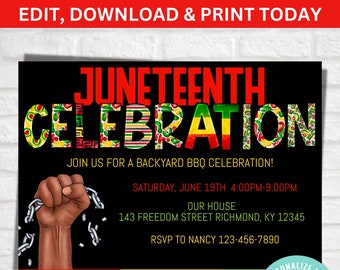 Juneteenth Party Invite, Personalized Juneteenth Invitations, Printable Juneteenth Flyers and Invites, Juneteenth BBQ Invite