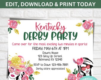 Talk Derby To Me, Kentucky Derby, Party Invitation, Editable Digital