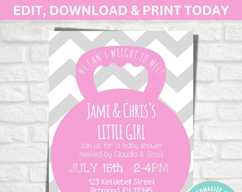 Faire-part de baby shower Crossfit : design en forme de kettlebell (numérique)