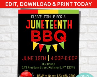 Juneteenth Party Invite, Personalized Juneteenth Invitations, Printable Juneteenth Flyers and Invites, Juneteenth BBQ Invite