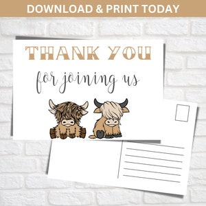 Heilige koe, ik ben één dank u briefkaart, heilige koe verjaardag, Highland Cow print verjaardag, heilige koe dank u