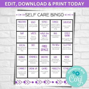 Self Care Bingo: Wellness Activity Worksheet (Editable PDF) image 1