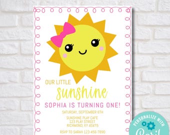 Bewerkbare Sunshine First-verjaardagsuitnodiging (digitale download)