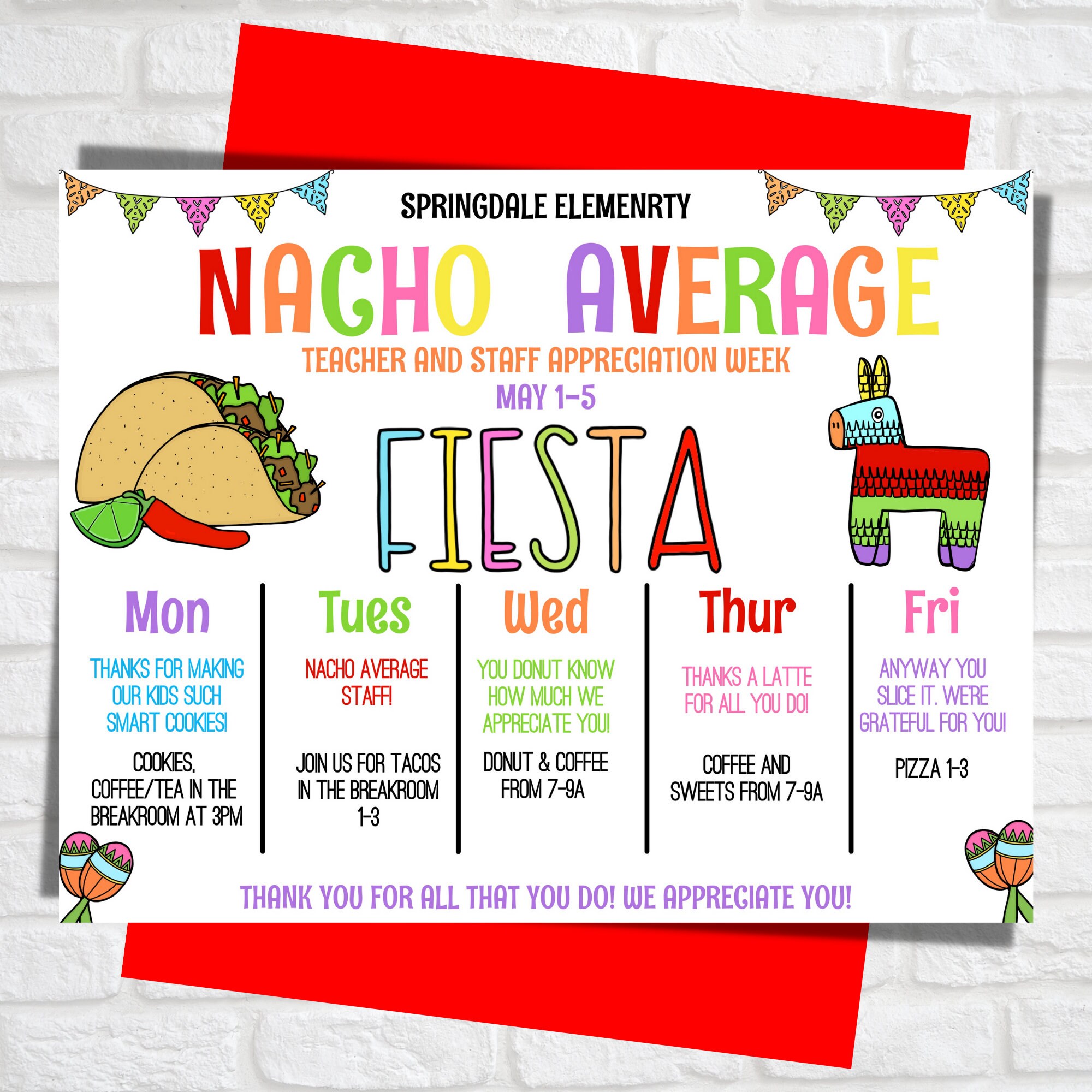 Nacho Fiesta Teacher Appreciation Sign: Editable School Staff Printable ...