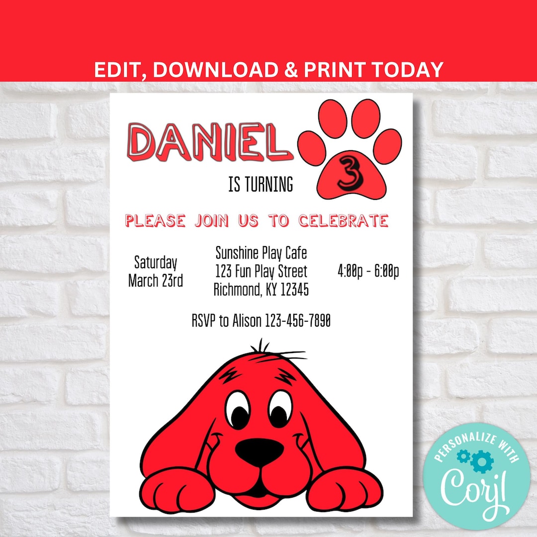 Clifford the Big Red Dog, Birthday Party Invitations - Etsy