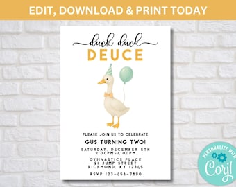 Duck Duck Deuce 2nd Birthday Invitation (Editable Template)
