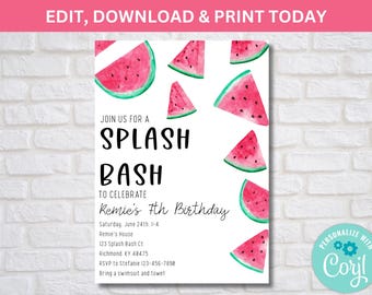Watermelon Splash Bash Invitation | Summer Pool Party Invite (Digital Download)