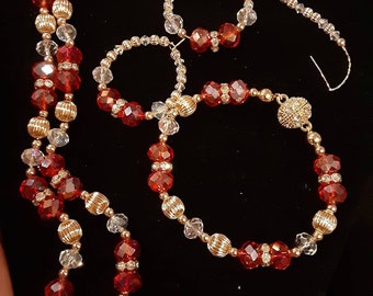 Red,Crystal & Gold Adult jewelry Set