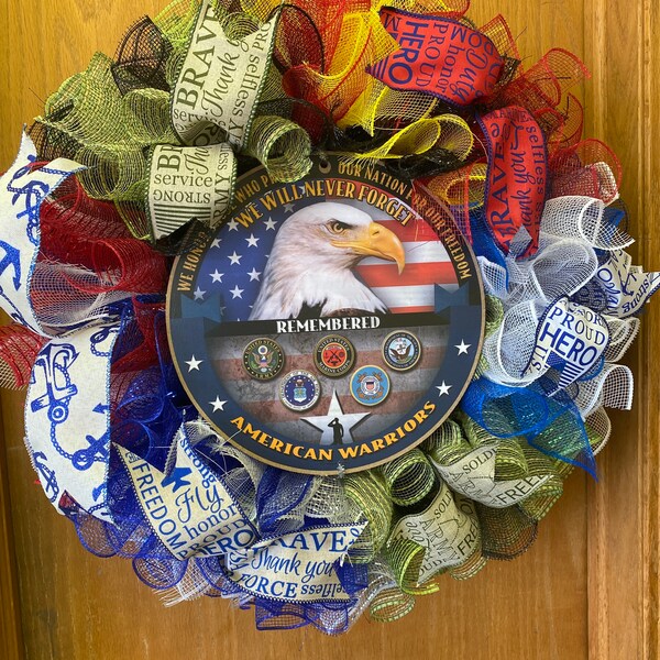 Veteran Military All Branches Deployment Gift Patriotic Decor Military  Office Front Door USA Wreath Army Strong Year Round Gifts Holidays