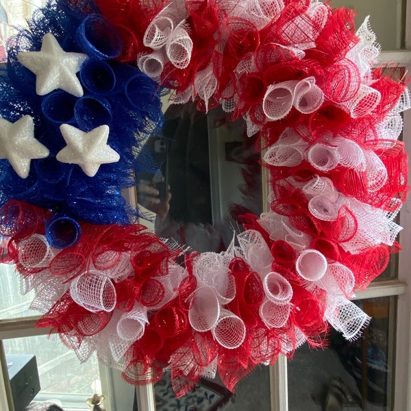 4th of July American Flag Deco mesh wreath.