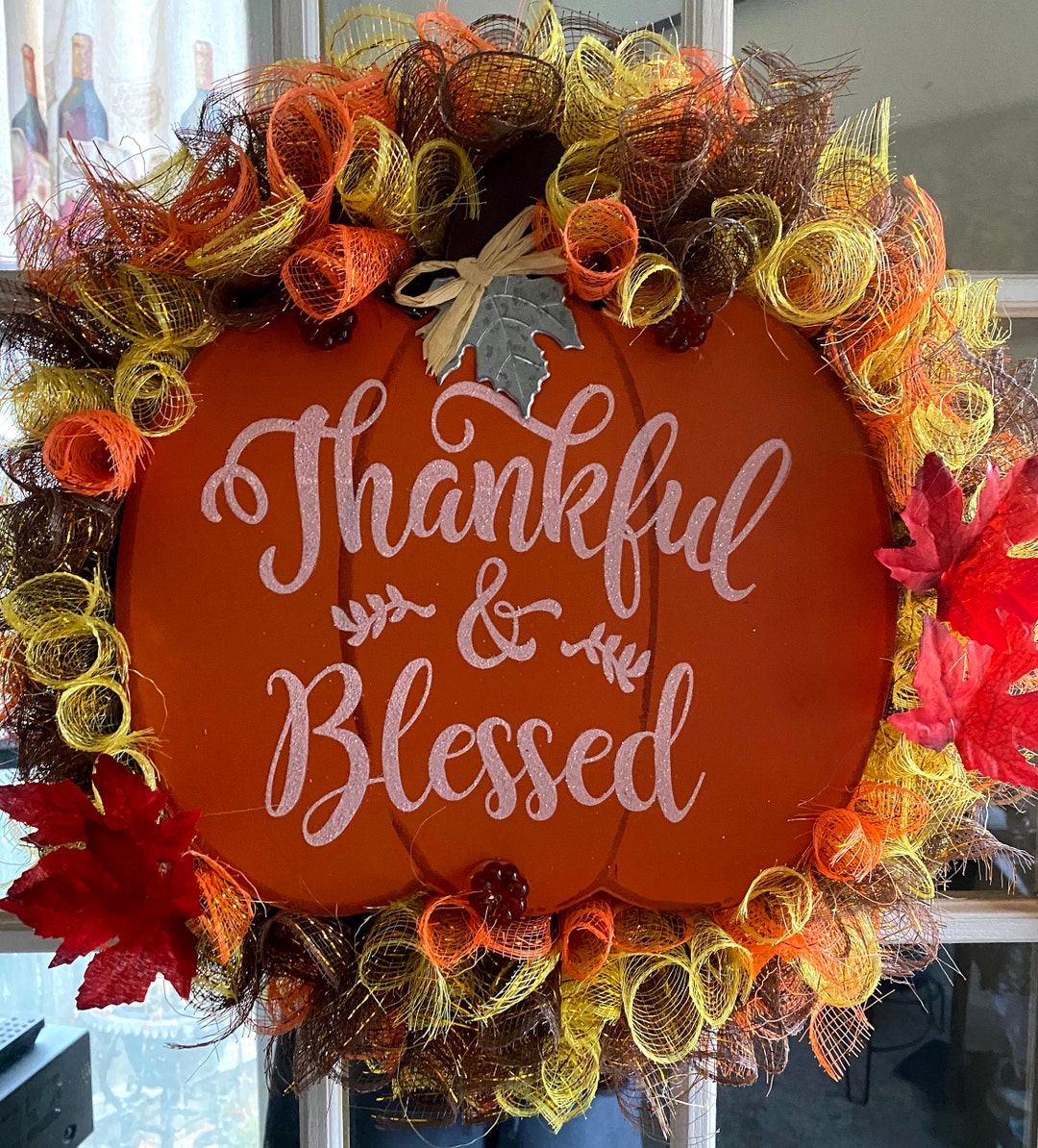 Thanksgiving Fall Deco Mesh Ready to Hang Front Door Wreath Free ...