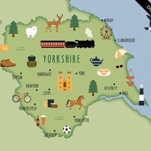 Illustrated map of Yorkshire art print poster travel map digital download