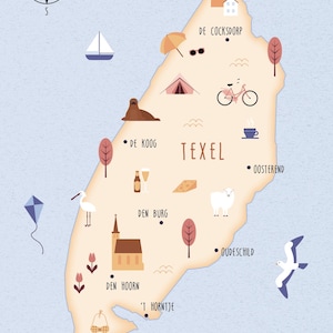 Illustrated map of Texel art print poster travel map