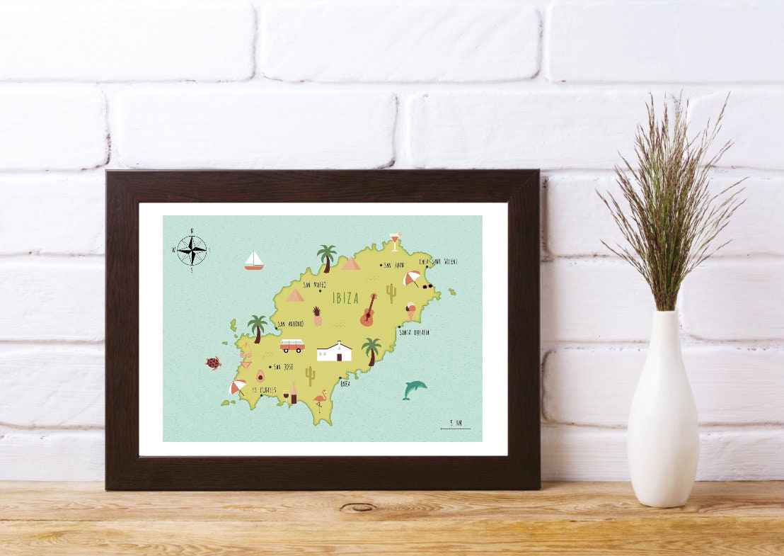 Illustrated Map of Ibiza Art Print Poster Travel Map Digital Download ...