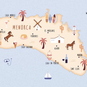 Illustrierte Karte von Menorca Kunstdruck Poster Reisekarte