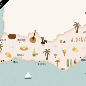 Illustrated map of Algarve art print poster travel map digital download