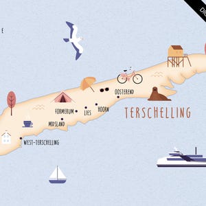 Illustrated map of Terschelling art print poster travel map digital download