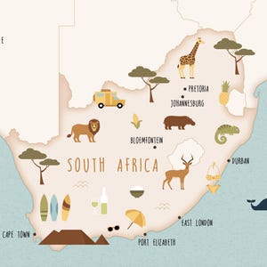 Postal de Sudáfrica, pack de 5 postales A6, mapa ilustrado de Sudáfrica