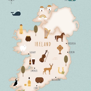 Irland Postkarte, 5er-Pack Postkarten A6, illustrierte Karte von Irland