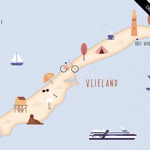Carte illustrée de Vlieland art print poster voyage carte téléchargement numérique