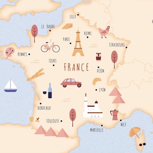 Illustrierte Karte von Frankreich Kunstdruck Poster Reisekarte