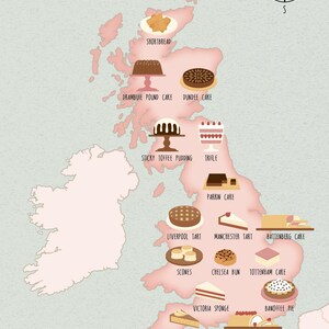 Postal de padaria britânica, Grã-Bretanha, pacote de 5 postais A6, mapa ilustrado da padaria britânica