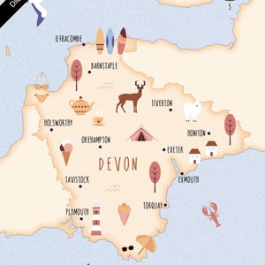 Illustrierte Karte von Devon Kunstdruck Poster Reisekarte digitaler Download