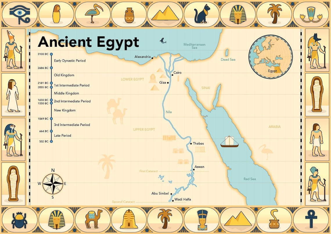 Illustrated Map of Ancient Egypt Digital Poster Download - Etsy