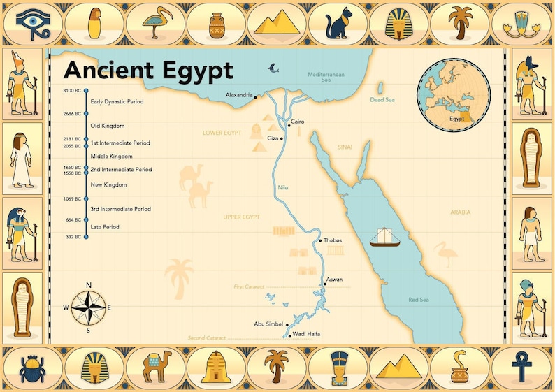 Illustrated Map of Ancient Egypt Digital Poster Download - Etsy Israel