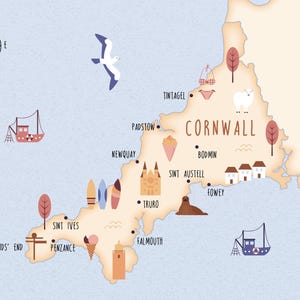 Illustrierte Karte von Cornwall Kunstdruck Poster Reisekarte
