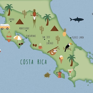 Carte postale du Costa Rica, pack de 5 cartes postales A6, carte illustrée du Costa Rica