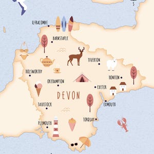 Illustrierte Karte von Devon Kunstdruck Poster Reisekarte