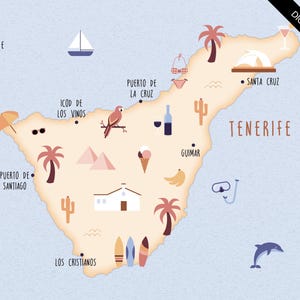 Illustrierte Karte von Teneriffa Kunstdruck Poster Reisekarte digitaler Download