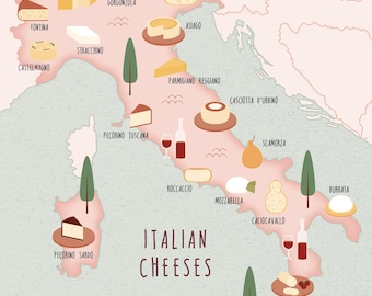Illustrated Map of Italy Art Print Poster Travel Map - Etsy UK