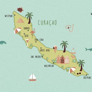 Póster con mapa ilustrado de Curazao, impresión artística, mapa de viaje
