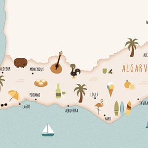 Cartolina dell'Algarve, confezione da 5 cartoline A6, mappa illustrata dell'Algarve
