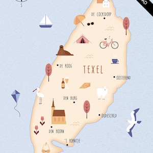 Illustrated map of Texel art print poster travel map digital download