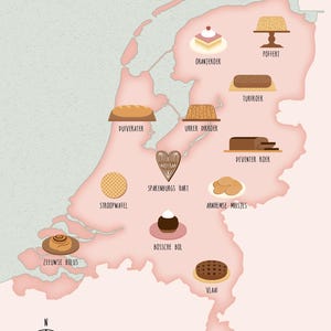 Carte illustrée d'une boulangerie néerlandaise, affiche de nourriture, carte de voyage
