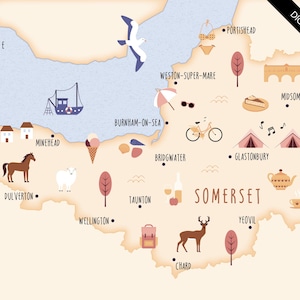 Illustrierte Karte von Somerset Kunstdruck Poster Reisekarte digitaler Download