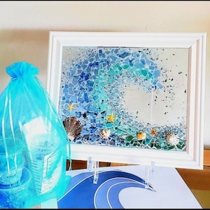 Kit, do it yourself (DIY) resin art kit, sea glass picture, shell art, crafting gift, home crafting. Craft kits. Wave.