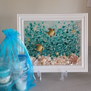Kit, do it yourself (DIY) resin art kit, sea glass picture, shell art, crafting gift, home crafting. Craft kits. Turtle.